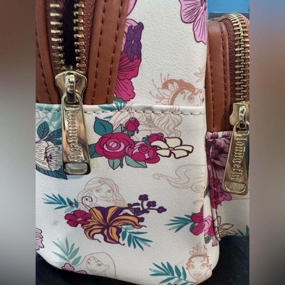 Loungefly Cream Mini Backpack with Pink & Purple Floral Print - Picture 3 of 11